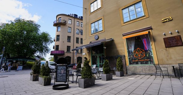 A general view of the entrance of the Andon Café at the Vasastan neighborhood in Stockholm, Sweden, May 5, 2026. (AP Photo)