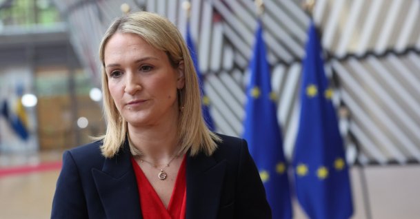 Irish Minister for Foreign Affairs, Trade and Minister for Defense Helen McEntee speaks to the media as she arrives for a meeting of the Foreign Affairs Council (FAC) in Brussels, Belgium, May 11, 2026. (EPA Photo)