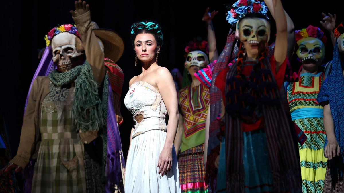 Mezzo-soprano Isabel Leonard as Frida Kahlo performs on stage during a dress rehearsal of Gabriela Lena Frank's "Frida and Diego: The Last Dream" at the Metropolitan Opera House, New York, U.S., May 11, 2026. (AFP Photo)