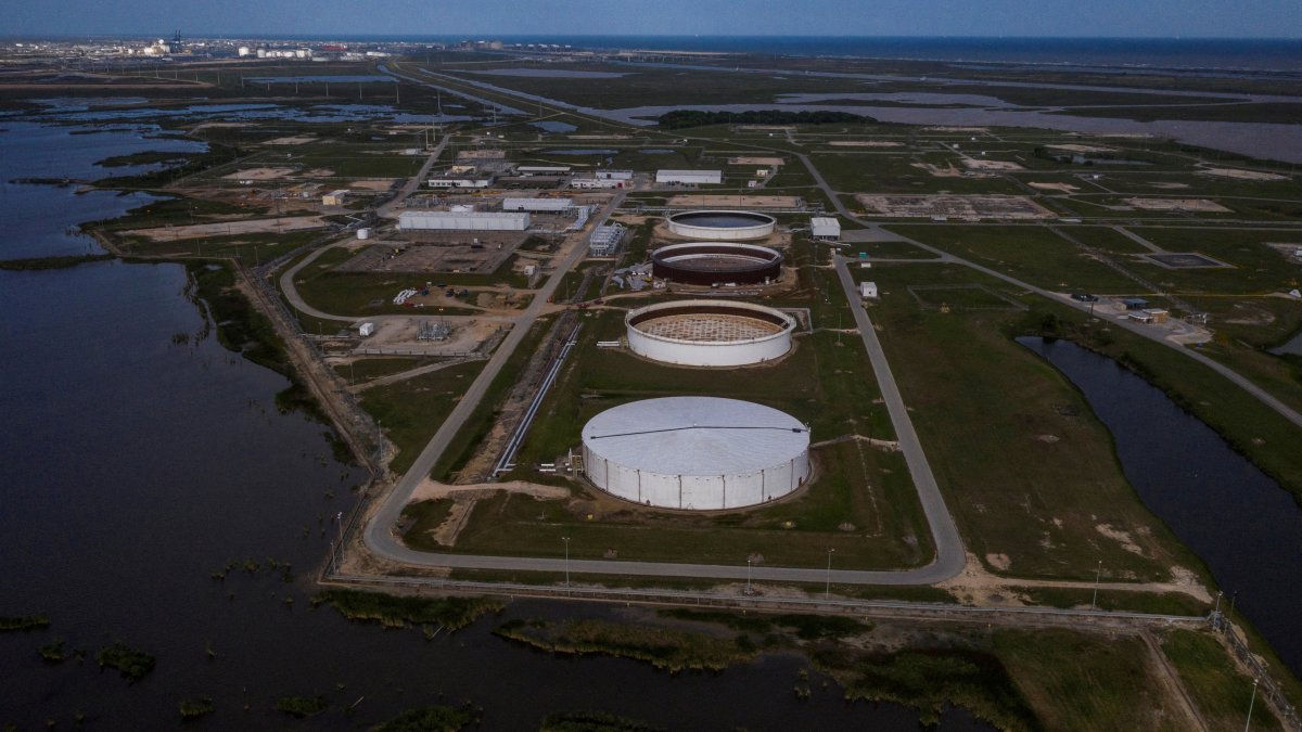 The Bryan Mound Strategic Petroleum Reserve, an oil storage facility, is seen in this aerial photograph over Freeport, Texas, U.S., April 27, 2020. (Reuters Photo)