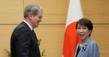 Japanese Prime Minister Sanae Takaichi and U.S. Treasury Secretary Scott Bessent prepare to attend a meeting at the prime minister's office in Tokyo, Japan, May 12, 2026. (EPA Photo)