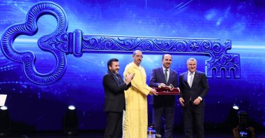 Officials take part in the symbolic handover ceremony of the OIC Youth Capital title from Morocco’s Marrakesh to Konya, Türkiye, May 11, 2026. (AA Photo) 