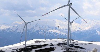 Wind turbines are seen on Kurtik Mountain, Muş province, eastern Türkiye, April 30, 2026. (AA Photo)