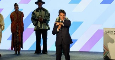 This screen grab shows French President Emmanuel Macron speaking after interrupting a panel session during the Africa Forward Summit 2026 at the Kenyatta International Convention Center (KICC), Nairobi, Kenya, May 12, 2026. (Reuters Photo)