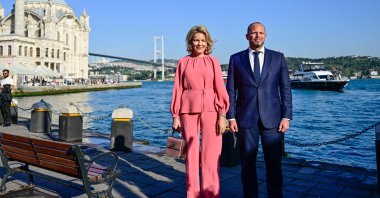 Belgium's Queen Mathilde and Belgian Defense Minister Theo Francken pose for a photo in the famous Ortaköy neighborhood, Istanbul, Türkiye, May 10, 2026. (AA Photo)