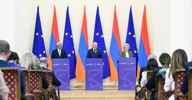 Armenia's Prime Minister Nikol Pashinyan, European Commission President Ursula von der Leyen and European Council President Antonio Costa hold a press conference during the Armenia-European Union summit in Yerevan, May 5, 2026. (AFP File Photo)