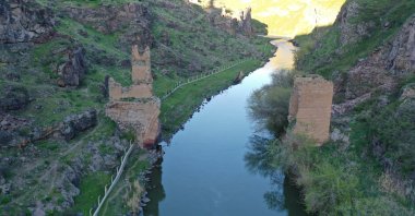 A view of the Arpaçay River flowing through the Ani ruins along the Türkiye-Armenia border, Kars, eastern Türkiye, May 5, 2026. (AA Photo)