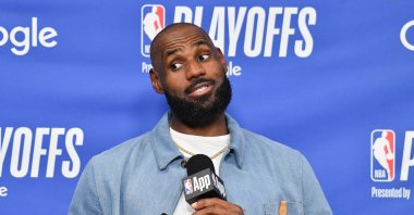 Los Angeles Lakers' LeBron James speaks to the media during a press conference after Game Four of the Second Round of the NBA Western Conference Playoffs against the Oklahoma City Thunder at Crypto.com Arena, Los Angeles, U.S., May 11, 2026. (AFP Photo)