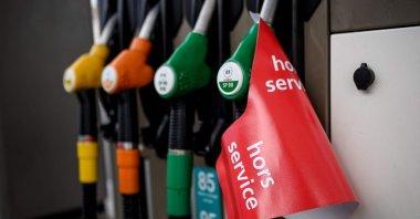 This photograph shows fuel pumps at a petrol station, Toulouse, southwestern France, March 9, 2026. (AFP Photo)