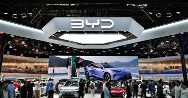 People visit the BYD booth at the Beijing Auto Show in Beijing, China, April 30, 2026. (AFP Photo)