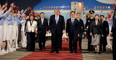 U.S. President Donald Trump walks with Chinese Vice President Han Zheng during an arrival ceremony at Beijing Capital International Airport, Beijing, China, May 13, 2026. (Reuters Photo)