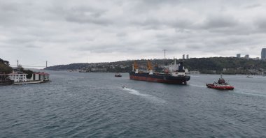 A tanker sails in the Bosphorus, Istanbul, Türkiye, May 6, 2026. (DHA Photo)