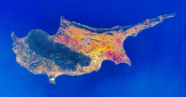 This satellite image offers a view of the Island of Cyprus, Oct. 10, 2025. (Getty Images Photo)