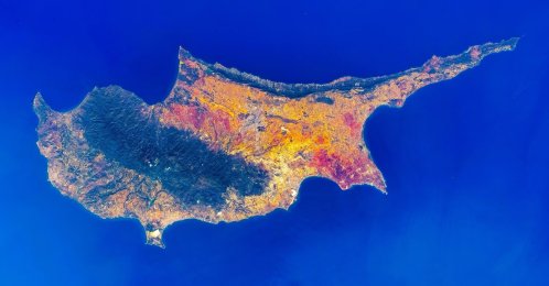 This satellite image offers a view of the Island of Cyprus, Oct. 10, 2025. (Getty Images Photo)