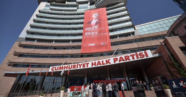 Exterior of the CHP's headquarters, Ankara, Türkiye, Sept. 15, 2025. (AFP Photo)