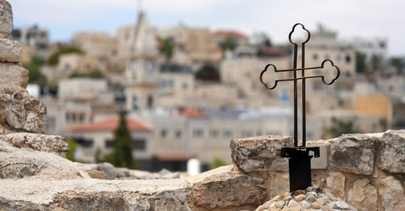  A cross has been erected in the ruins of the church of St. George in the village of Taybeh, occupied West Bank, Palestine, Aug. 1, 2025.