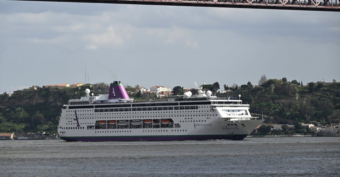 The MS Ambition cruise ship sails the Tagus River in Lisbon, Portugal, March 26, 2025. (Getty Images Photo)