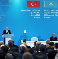 President Recep Tayyip Erdoğan speaks during the Türkiye-Kazakhstan Business Forum, Astana, Kazakhstan, May 14, 2026. (AA Photo)