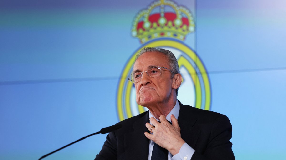 Real Madrid president Florentino Perez holds press conference at Ciudad Real Madrid, Valdebebas, Madrid, Spain, May 12, 2026. (Reuters Photo)
