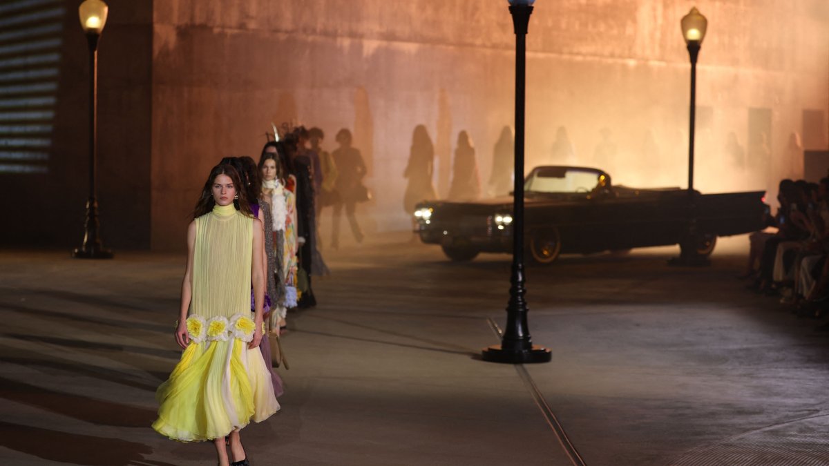 Models walk the runway during the Dior 2027 Cruise collection fashion show at the Los Angeles County Museum of Art (LACMA), Los Angeles, U.S., on May 13, 2026. (AFP Photo)