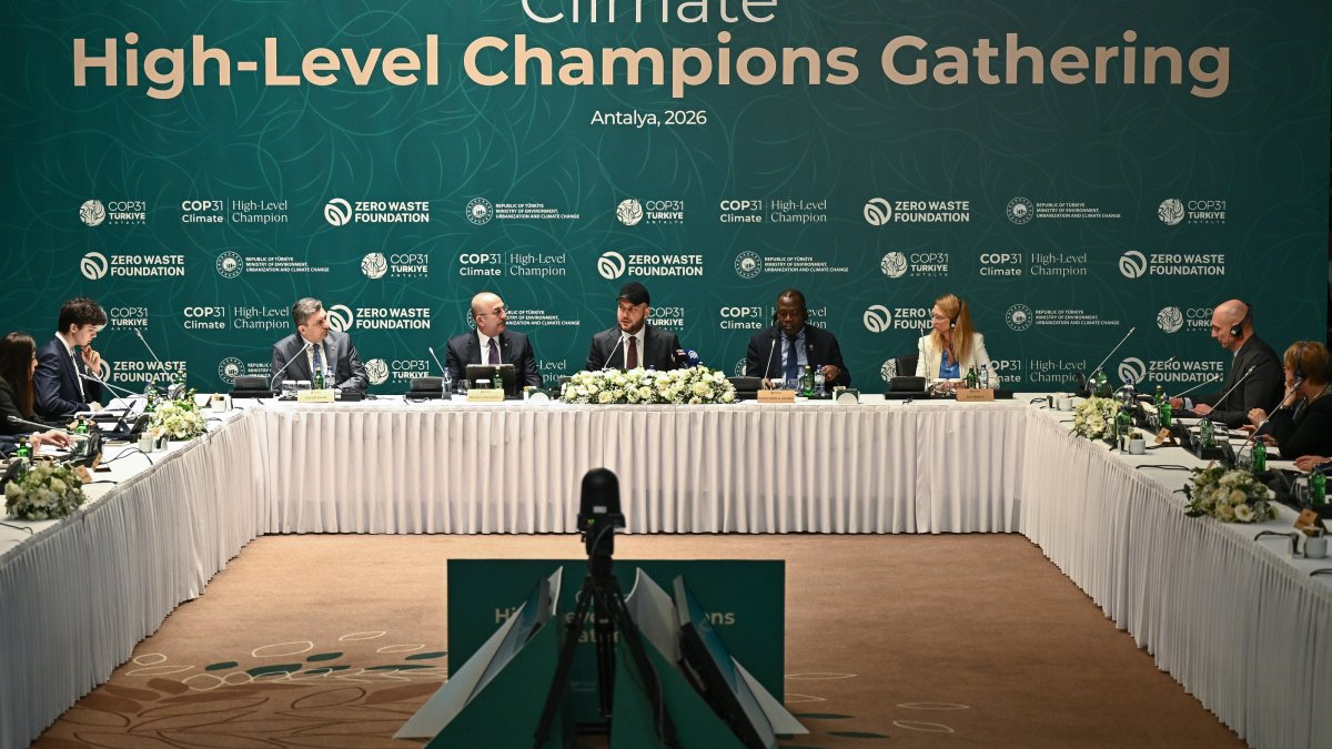 Participants attend the “COP31 High Level Climate Champions Meeting” focused on climate action and zero waste initiatives, Antalya, Türkiye, April 19, 2026. (AA Photo) 
