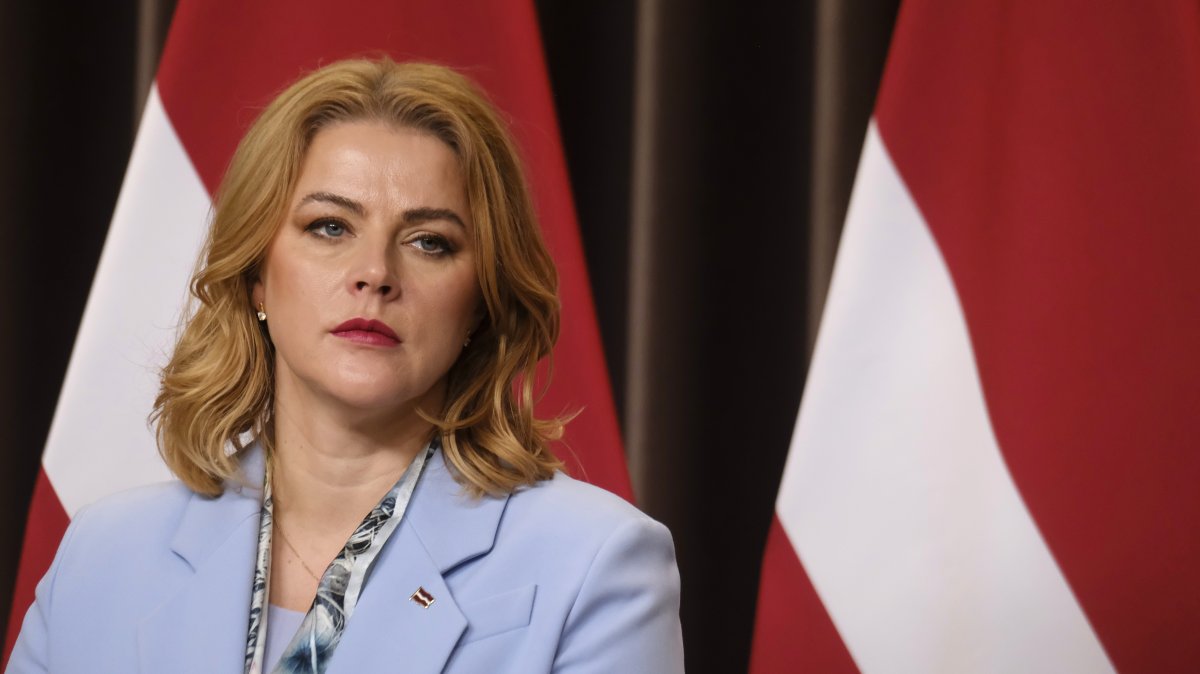 Latvian Prime Minister Evika Silina attends a press conference after a meeting in Tallinn, Estonia, April 17, 2026. (EPA Photo)