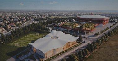 A digital rendering shows the planned Fatih Terim Sports Museum and multi-purpose complex in Sarıçam, Adana, Türkiye, May 14, 2026. (AA Photo)