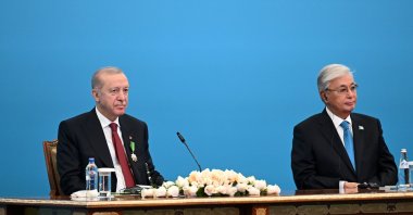 President Recep Tayyip Erdoğan attends a ceremony for the signing of bilateral deals with Kazakh President Kassym-Jomart Tokayev, Astana, Kazakhstan, May 14, 2026. (AA Photo)