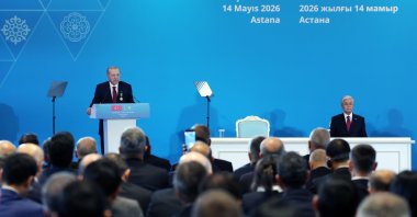President Recep Tayyip Erdoğan speaks during the Türkiye-Kazakhstan Business Forum, Astana, Kazakhstan, May 14, 2026. (AA Photo)