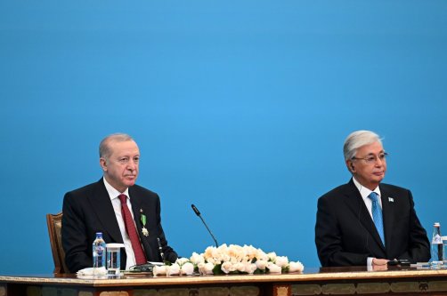 President Recep Tayyip Erdoğan attends a ceremony for the signing of bilateral deals with Kazakh President Kassym-Jomart Tokayev, Astana, Kazakhstan, May 14, 2026. (AA Photo)