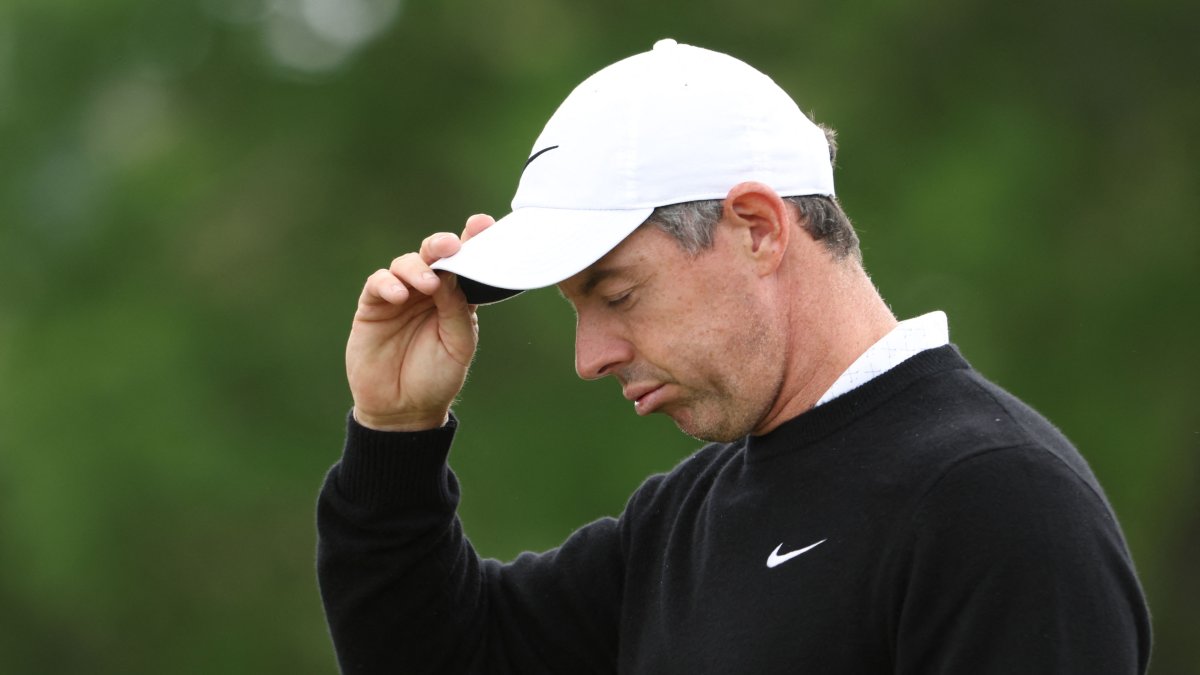 Rory McIlroy looks on from the ninth green during the first round of the PGA Championship at Aronimink Golf Club, Newtown, U.S., May 14, 2026. (AFP Photo)