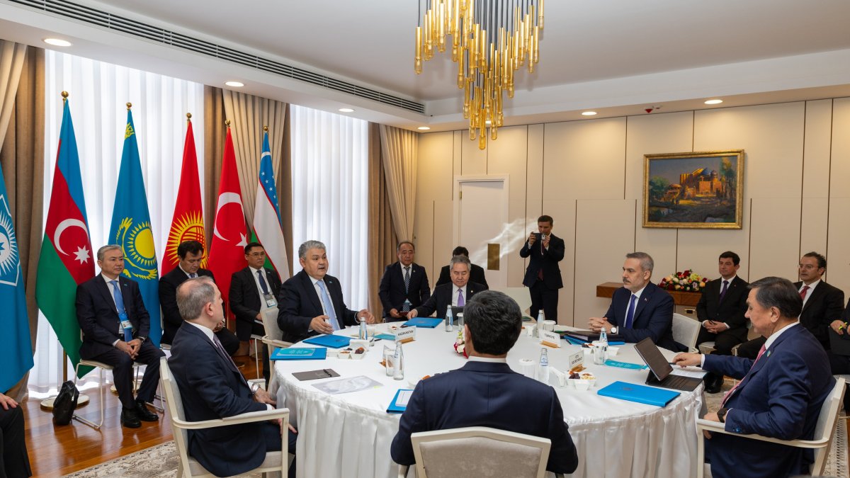 Foreign Minister Hakan Fidan attends the Council of Foreign Ministers meeting of the Organization of Turkic States (OTS), Turkistan, Kazakhstan, May 15, 2026. (AA Photo)