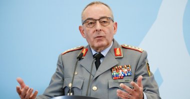 German Federal Armed Forces (Bundeswehr) Chief of Defense Carsten Breuer gestures during a press conference at the Defense Ministry in Berlin, Germany, April 22, 2026. (EPA Photo)