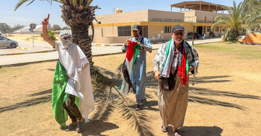 Activists from 30 countries, including Türkiye, prepare for the Sumud land convoy aimed at breaking the Israeli blockade of Gaza, Zawiya, Libya, May 13, 2026. (AA Photo)