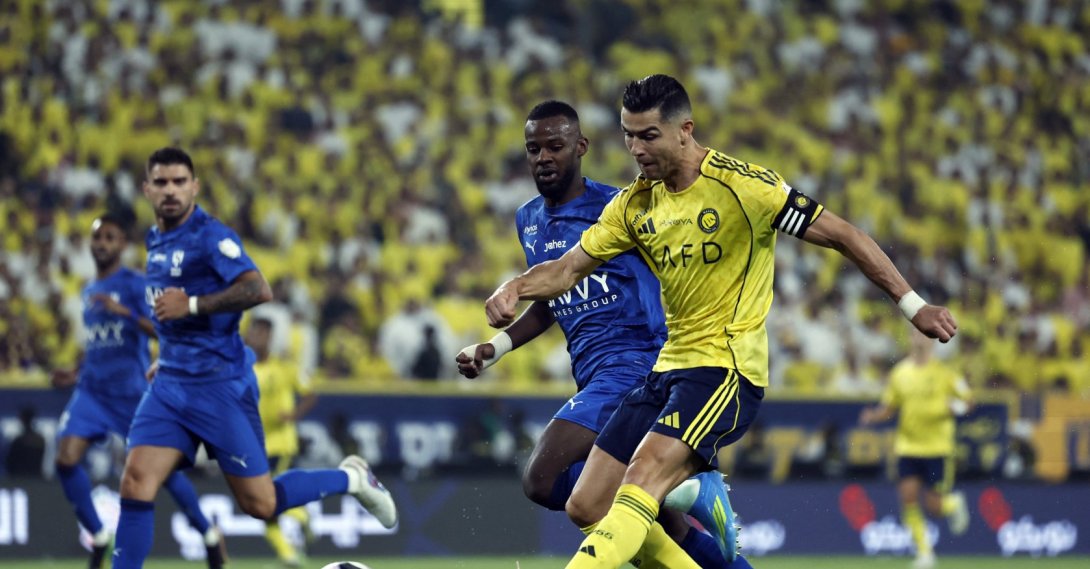Al Nassr's Cristiano Ronaldo shoots at goal during the Saudi Pro League match against Al Hilal at Al Awwal Park, Riyadh, Saudi Arabia, May 12, 2026. (Reuters Photo)