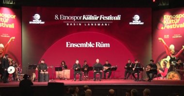 World Ethnosport Confederation President Necmeddin Bilal Erdoğan (C) speaks at the Ethnosport Culture Festival promotional meeting in Istanbul, Türkiye, May 15, 2026. (IHA Photo)