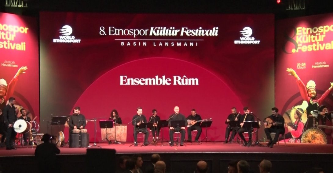 World Ethnosport Confederation President Necmeddin Bilal Erdoğan (C) speaks at the Ethnosport Culture Festival promotional meeting in Istanbul, Türkiye, May 15, 2026. (IHA Photo)