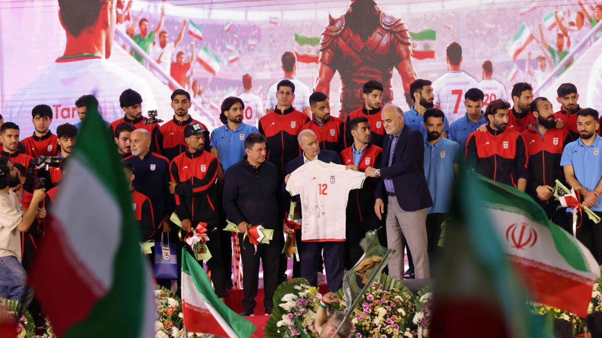 Members of Iran's national football team attend a farewell ceremony ahead of their departure for the 2026 FIFA World Cup, in Tehran, Iran, May 13, 2026. (AFP Photo)