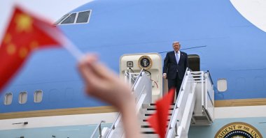 U.S. President Donald Trump boards Air Force One before he departs from Beijing Capital Airport, Beijing, China, May 15, 2026. (AFP Photo)
