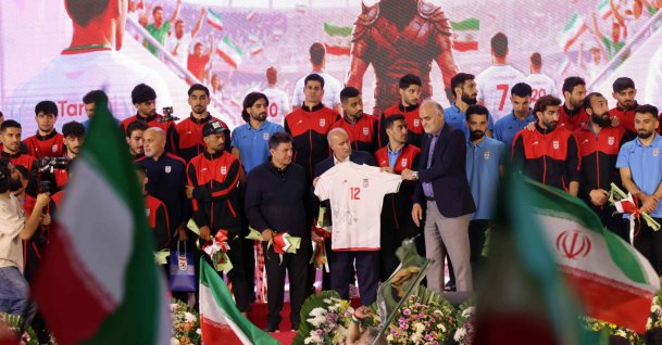 Members of Iran's national football team attend a farewell ceremony ahead of their departure for the 2026 FIFA World Cup, in Tehran, Iran, May 13, 2026. (AFP Photo)