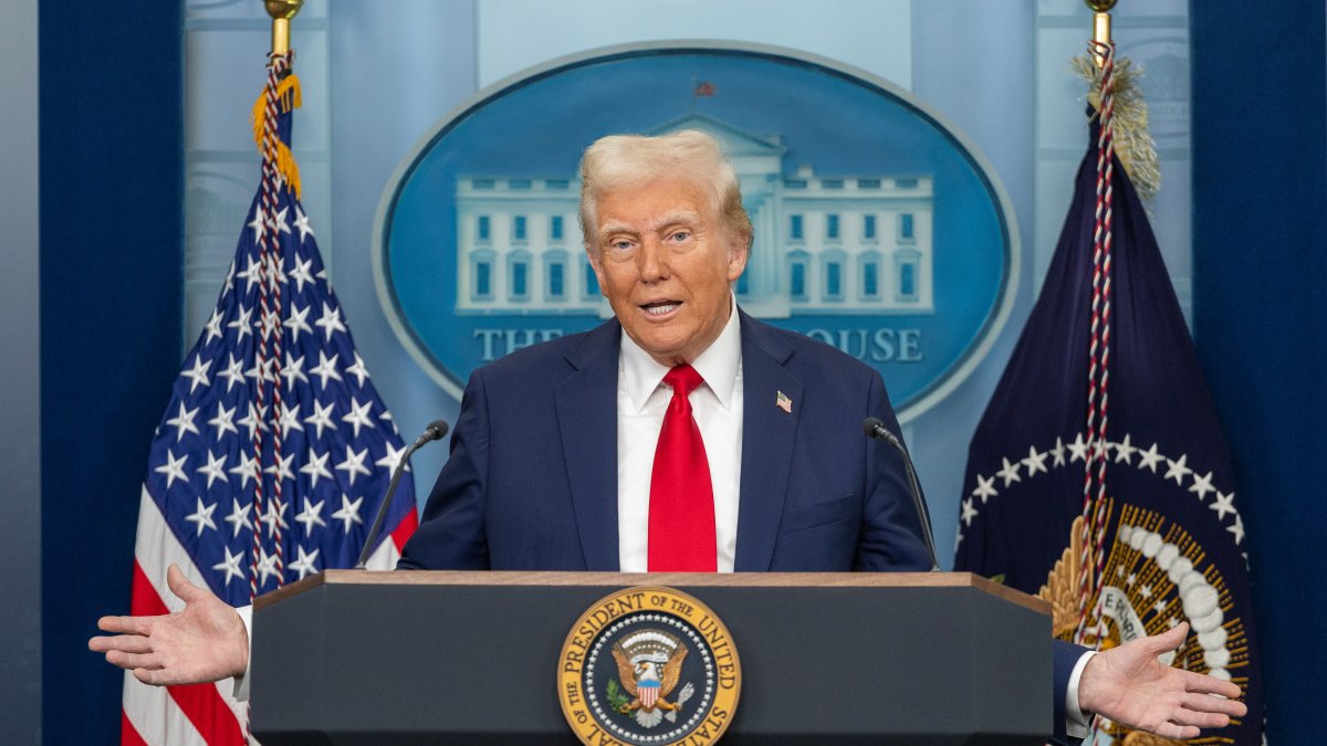 U.S. President Donald Trump speaks during a press conference on an aircraft collision at the White House, Washington, U.S., Jan. 30, 2025. (DHA Photo)
