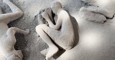 One of the victims of the Vesuvius eruption in 79 AD, likely a doctor, was found with some of the tools of his trade, near Naples, Italy, May 15, 2026. (EPA Photo)