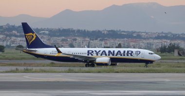 A Ryanair plane on the tarmac of the airport in Thessaloniki, Greece, May 7, 2026. (Reuters Photo)