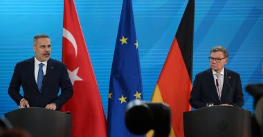 Foreign Minister Hakan Fidan and German Foreign Minister Johann Wadephul deliver a joint news conference following talks at the Foreign Office in Berlin, May 18, 2026. (AFP Photo)