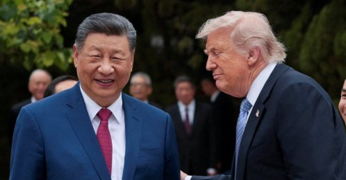 U.S. President Donald Trump speaks with Chinese President Xi Jinping while leaving after a visit to the Zhongnanhai Garden in Beijing, China, May 15, 2026. (Reuters Photo)