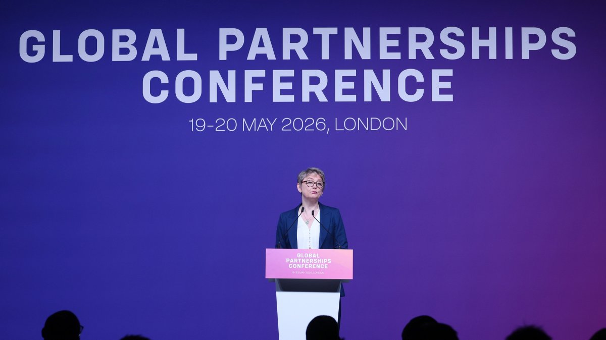  British Foreign Secretary Yvette Cooper delivers a speech during the Global Partnerships Conference in London, Britain, May 19, 2026. (EPA Photo)