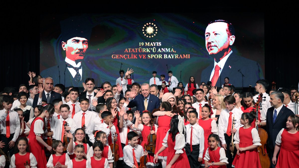 President Recep Tayyip Erdoğan and first lady Emine Erdoğan attend the "Presidential Children's Orchestra and Choir Concert" at the Beştepe Nation's Congress and Culture Center in Ankara, Türkiye, May 19, 2026. (AA Photo)
