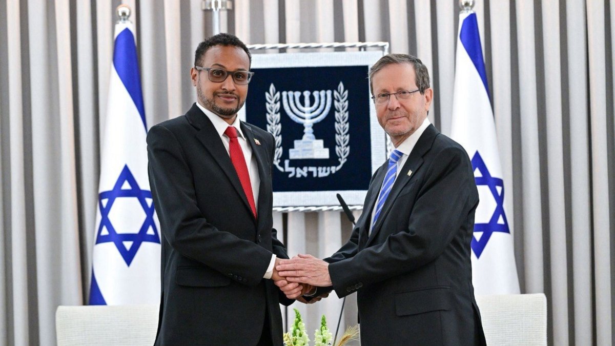 Israeli President Isaac Herzog meets with Somaliland Ambassador Mohamed Hagi, who presented his diplomatic credentials to become Somaliland's first ambassador to a foreign country, at the president's residence in Jerusalem, May 18, 2026. (AA Photo)