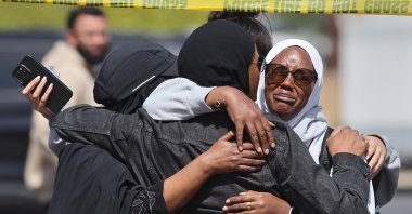 Members of the muslim community in San Diego react after learning news about a shooting incident at their mosque, in San Diego, California, U.S., May 18, 2026. (EPA Photo)