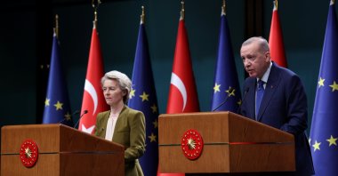 President Recep Tayyip Erdoğan and EU Commission President von der Leyen attend a news conference in Ankara, Türkiye, Dec. 17, 2024. (Getty Images File Photo)